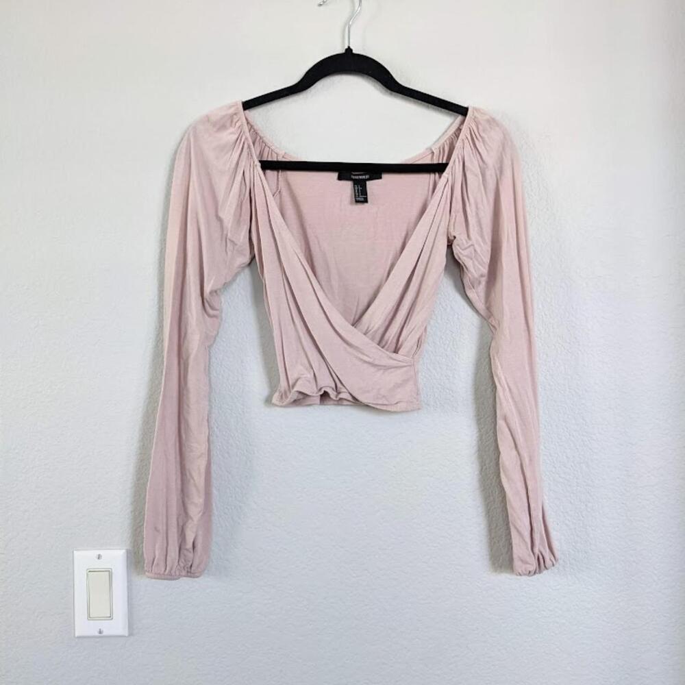 Forever 21 Wrap Front Crop Top Blush Pink Long Sleeve Size S